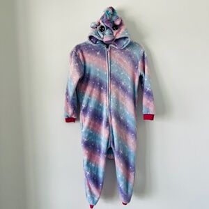 Pastel Unicorn Onesie Costume Size 8T w/ Purple Horn & Stars (fits height 49-53)